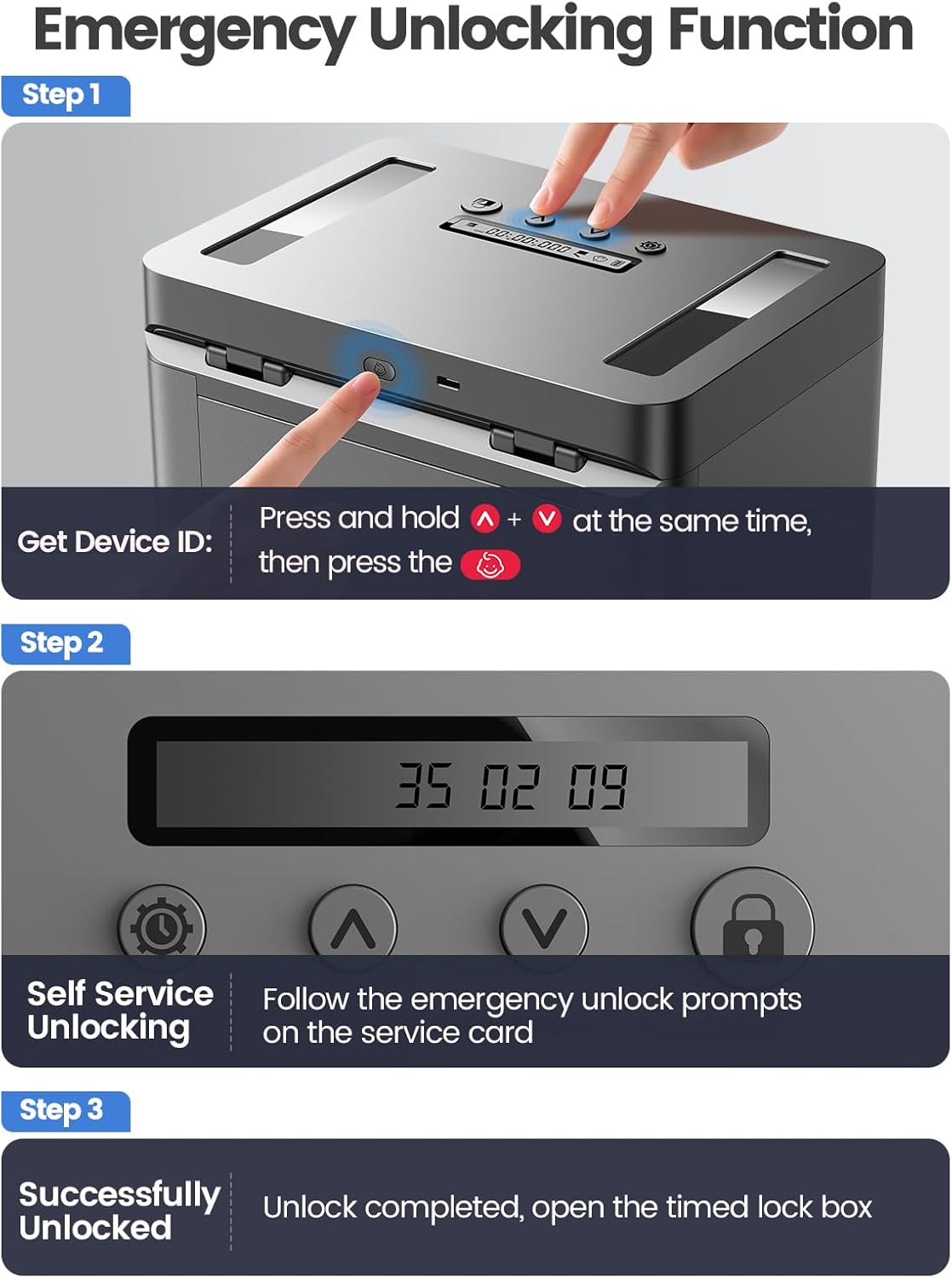 Metal Timed Lock Box with Emergency Unlocking, Phone Locked Box with Timer, Locking Container, Audio Prompt, Self-Control Safe Locker for Cellphone/iPad Mini/Medicine Gift Idea for Men Women